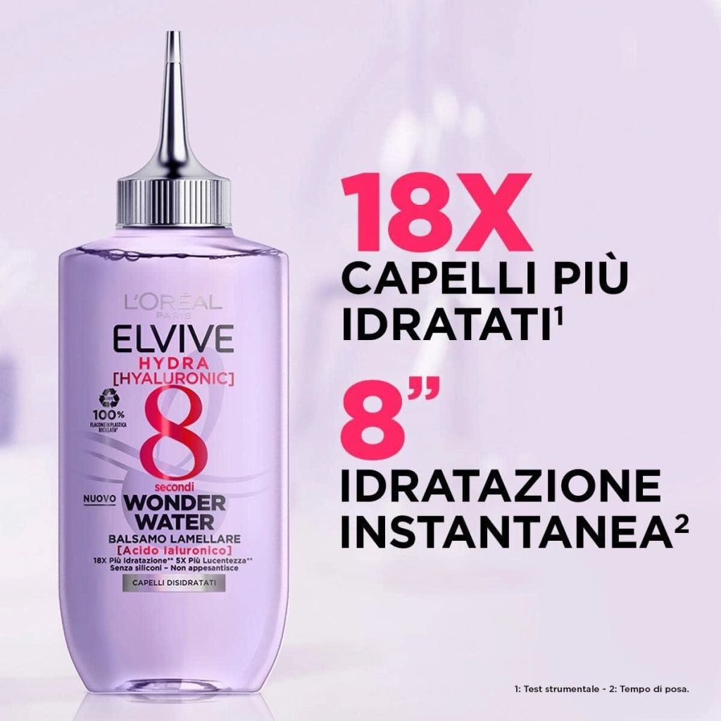 L'ORÉAL PARIS BALSAMO 2 CONFEZIONI LAMELLARE WONDER WATER HYDRA HYALURONIC PER DARE LUCENTEZZA A CAPELLI DISIDRATATI 200 ML