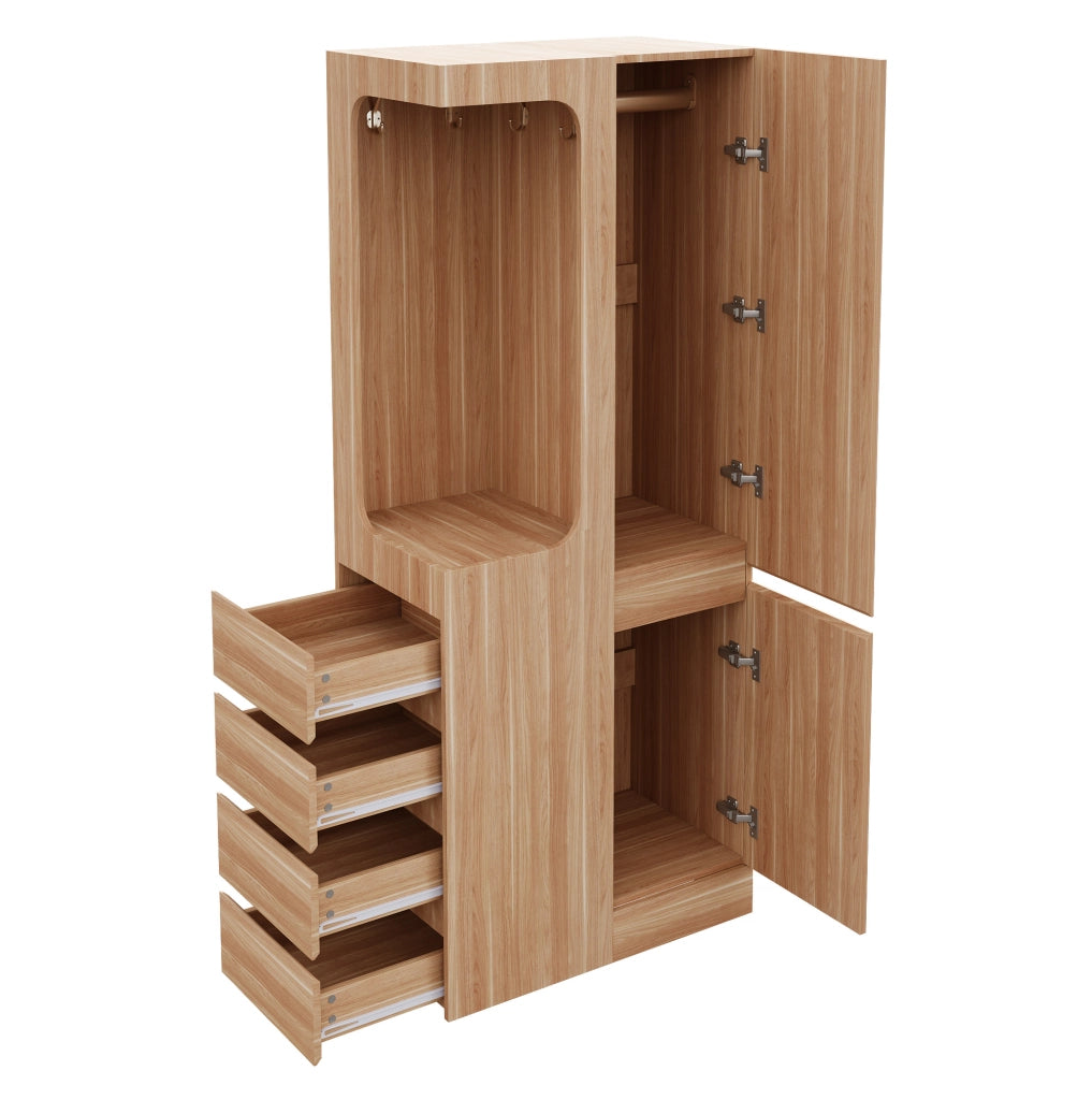 Armadio con anta singola e cassetti 70 x 40 x 170 cm in legno colore naturale