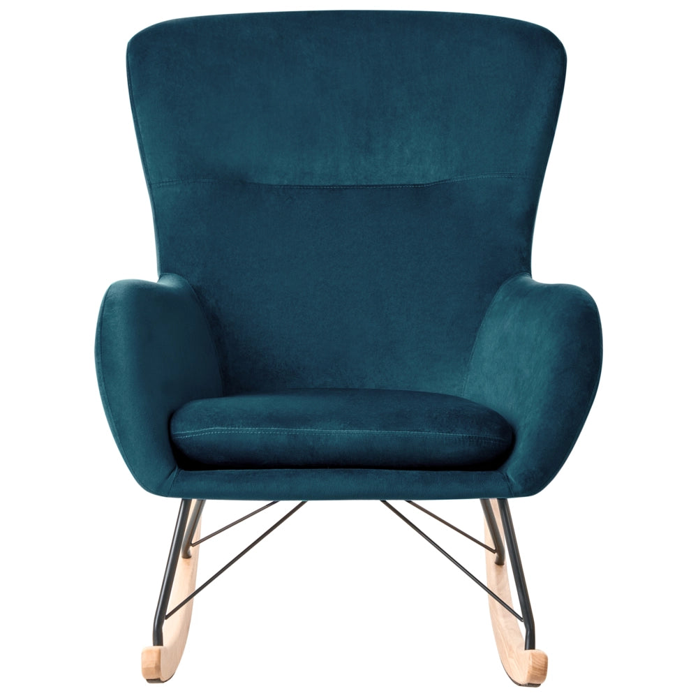 Sedia A Dondolo Velluto Blu Mare Gambe In Metallo Pattini In Legno Moderni