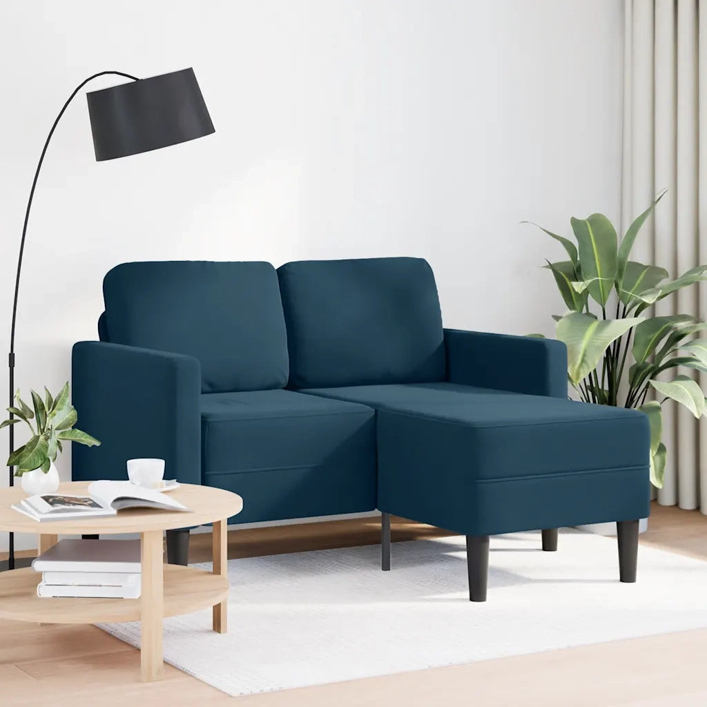 Divano 2 Posti con Chaise longue a L Blu 125 cm in Velluto 4107068
