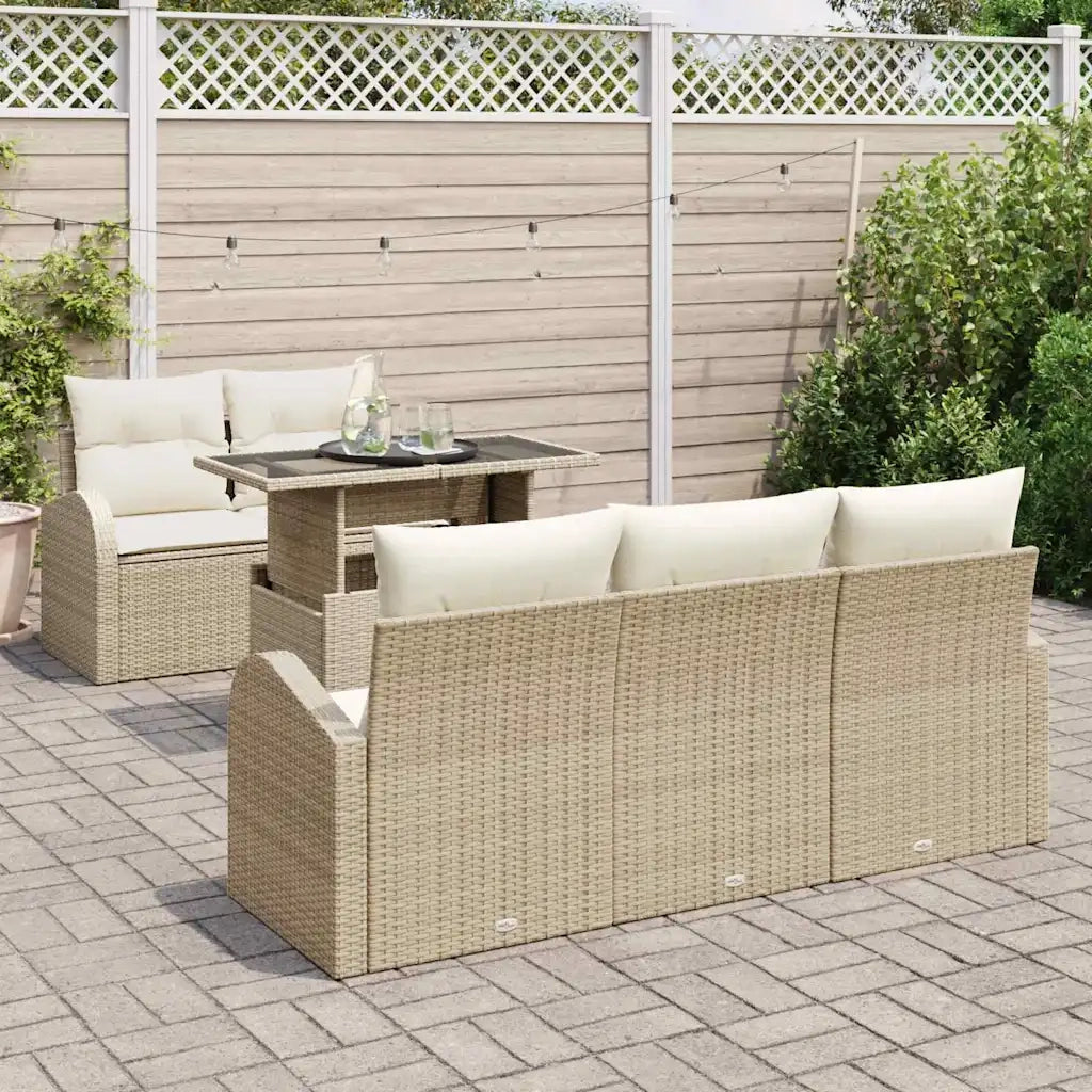 Set Divano da Giardino con cuscino 6 pcs Beige polyrattan