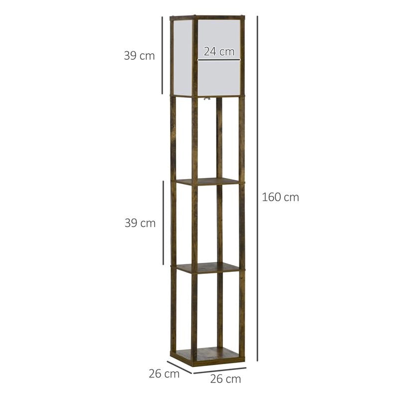 LAMPADA DA TERRA CON 3 MENSOLE INTEGRATE, ATTACCO E27 POTENZA 40W, 26X26X160CM, COLORE LEGNO