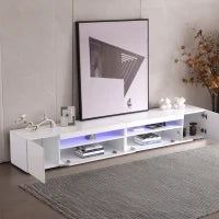 Mobile TV Moderno Bianco, Pannello Luminoso, Illuminazione LED Variabile, Soggiorno e Sala da Pranzo 240cm, Bianco