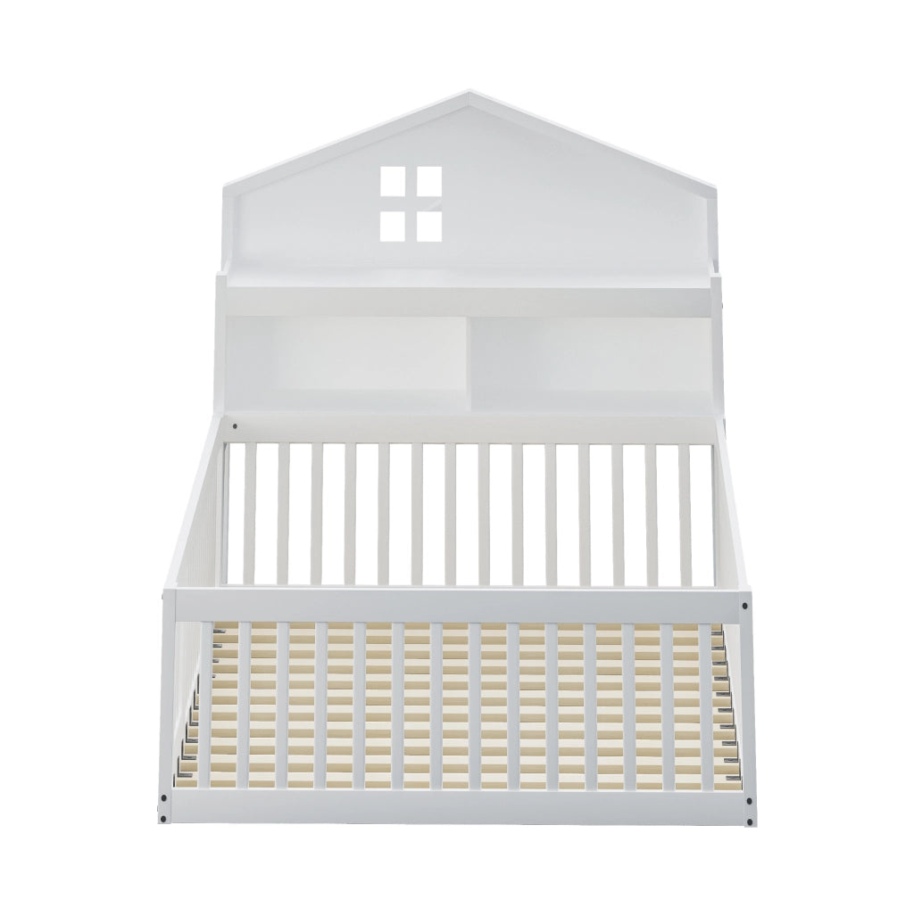 Letto per bambini 140x200 cm con sponde; porta e lavagna; bianco