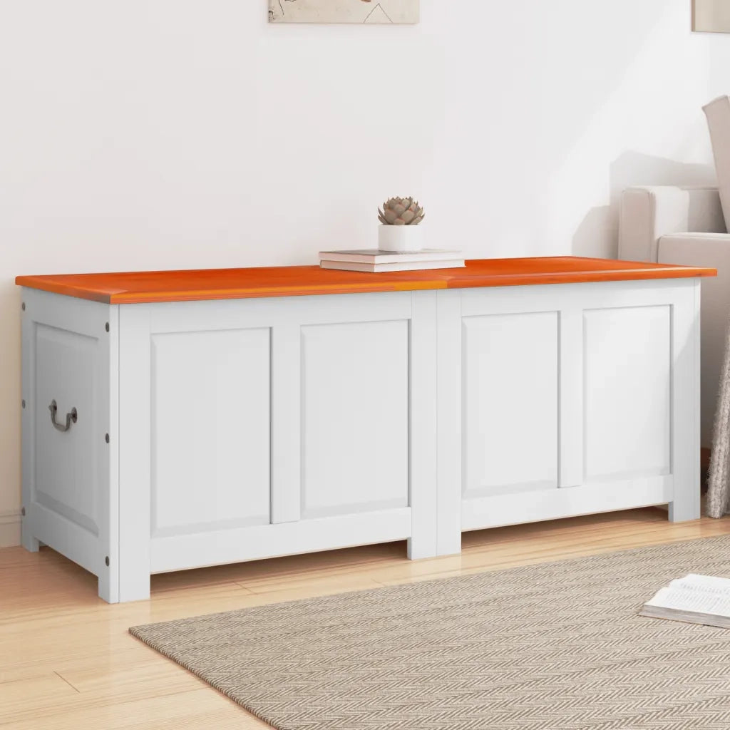 Cassapanca con Coperchio Marrone e Bianco Legno Massello Acacia CFW9625597
