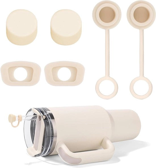 Accessorio per bicchiere in silicone morsostante con stopper riutilizzabile e riettescopo - Compatibile con Stanley Cup - 20 40/30oz - Cremoso - Design resistente alle macchie