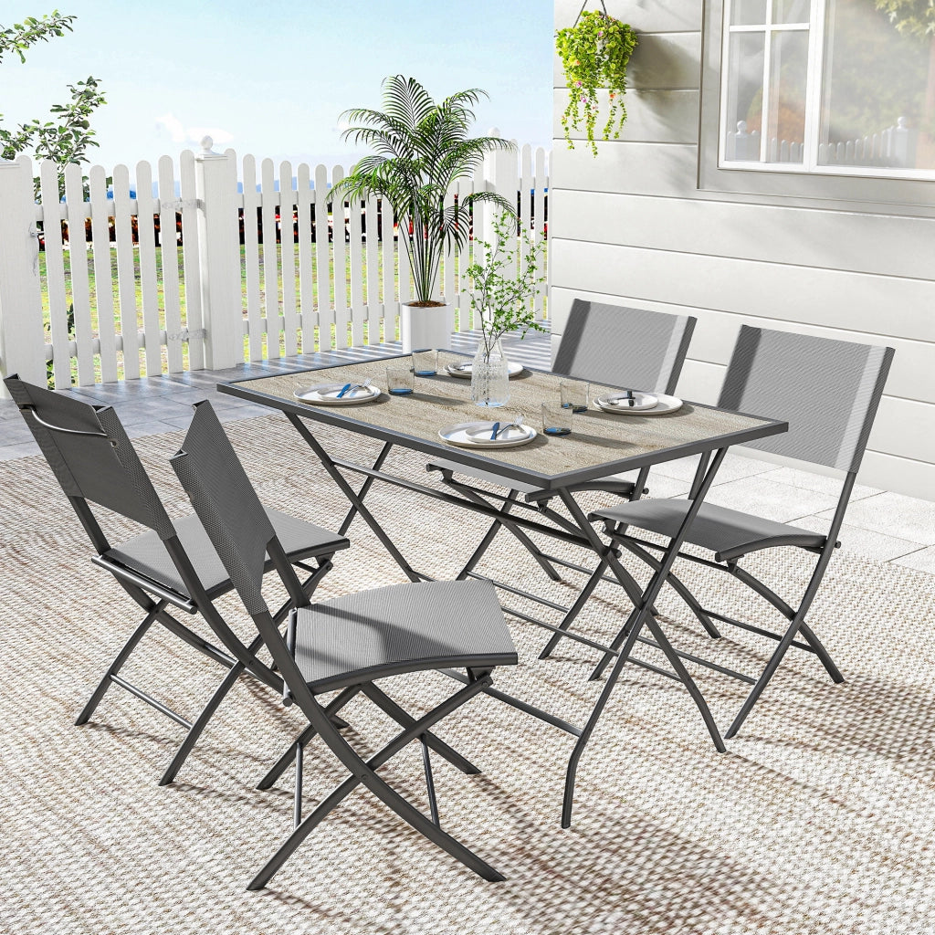 Set Tavolo e Sedie da Giardino Pieghevoli ¨C zephmum ¨C Grigio Polipropilene 5 Pezzi