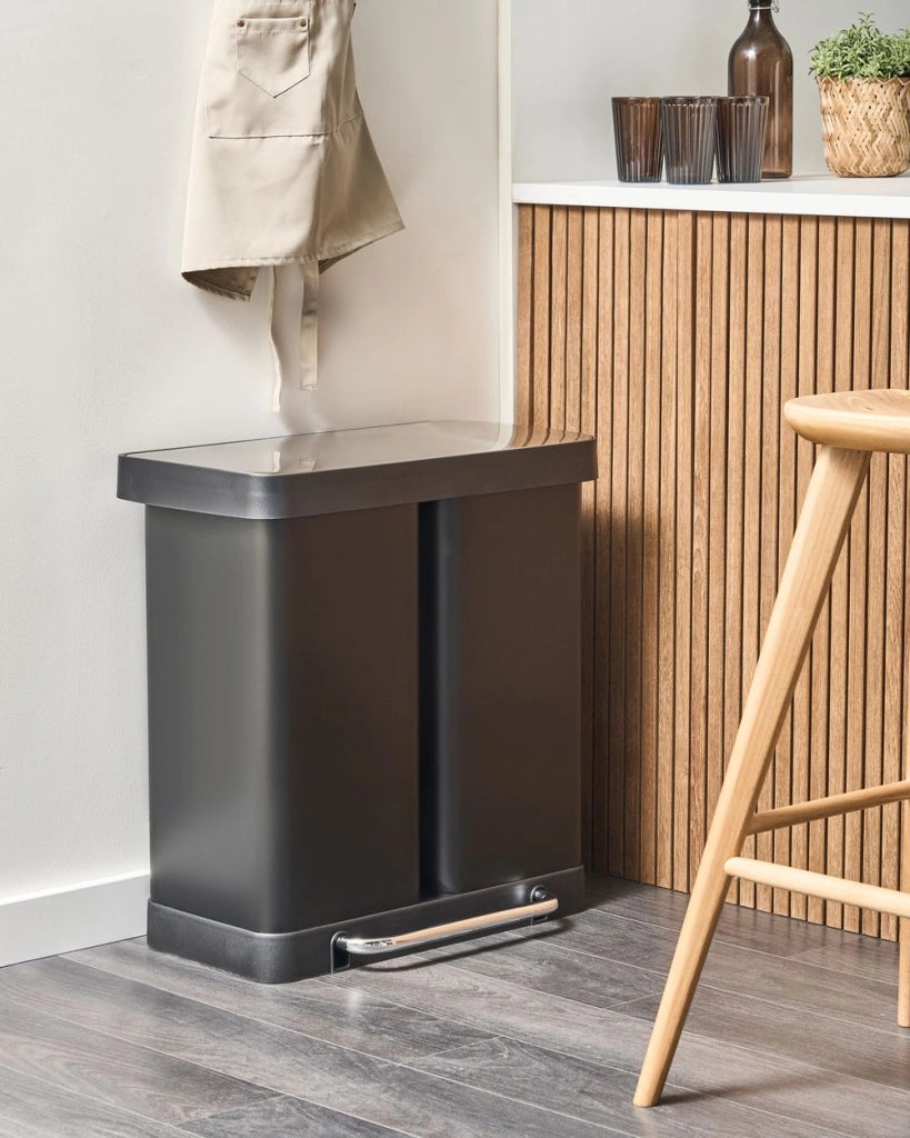 Cestino doppio con pedale e coperchio metallo Materiale sintetico Nero Cucina moderna Riciclabile