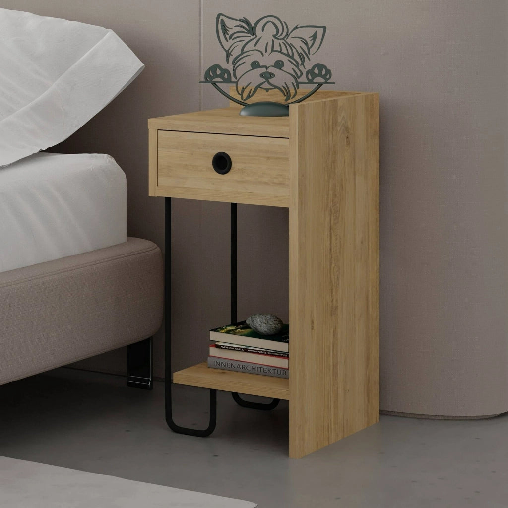 Halola, Comodino un Cassetto, 32x30x61h cm Marrone Quercia