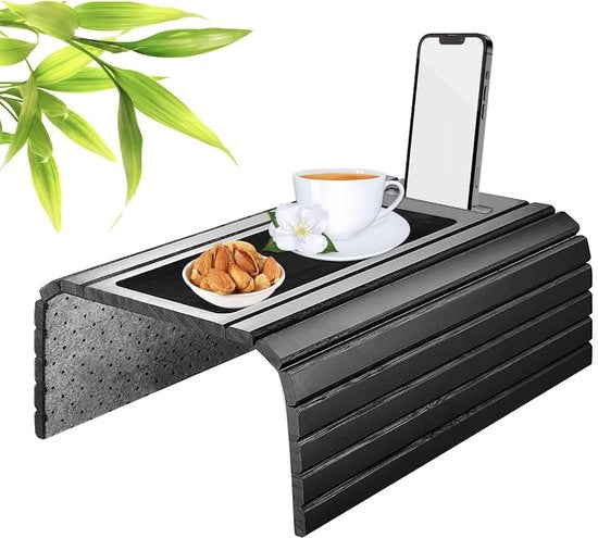 Sofa con Poggiatesta Antiscivolo - Bracciolo - Poggiatesta Flessibile come Butler per Soggiorno - Poggiatesta per Bracciolo come Poggiatesta per Soggiorno - Poggiatesta per Bracciolo (Nero + Fessura per Smartphone)