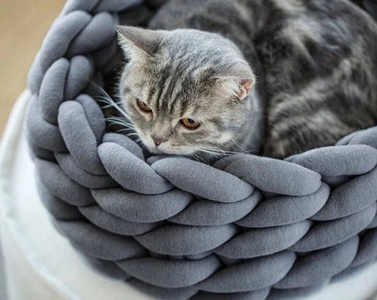 Cuscino per gatti in stile bohemien di lana intrecciata (30 cm, grigio scuro)