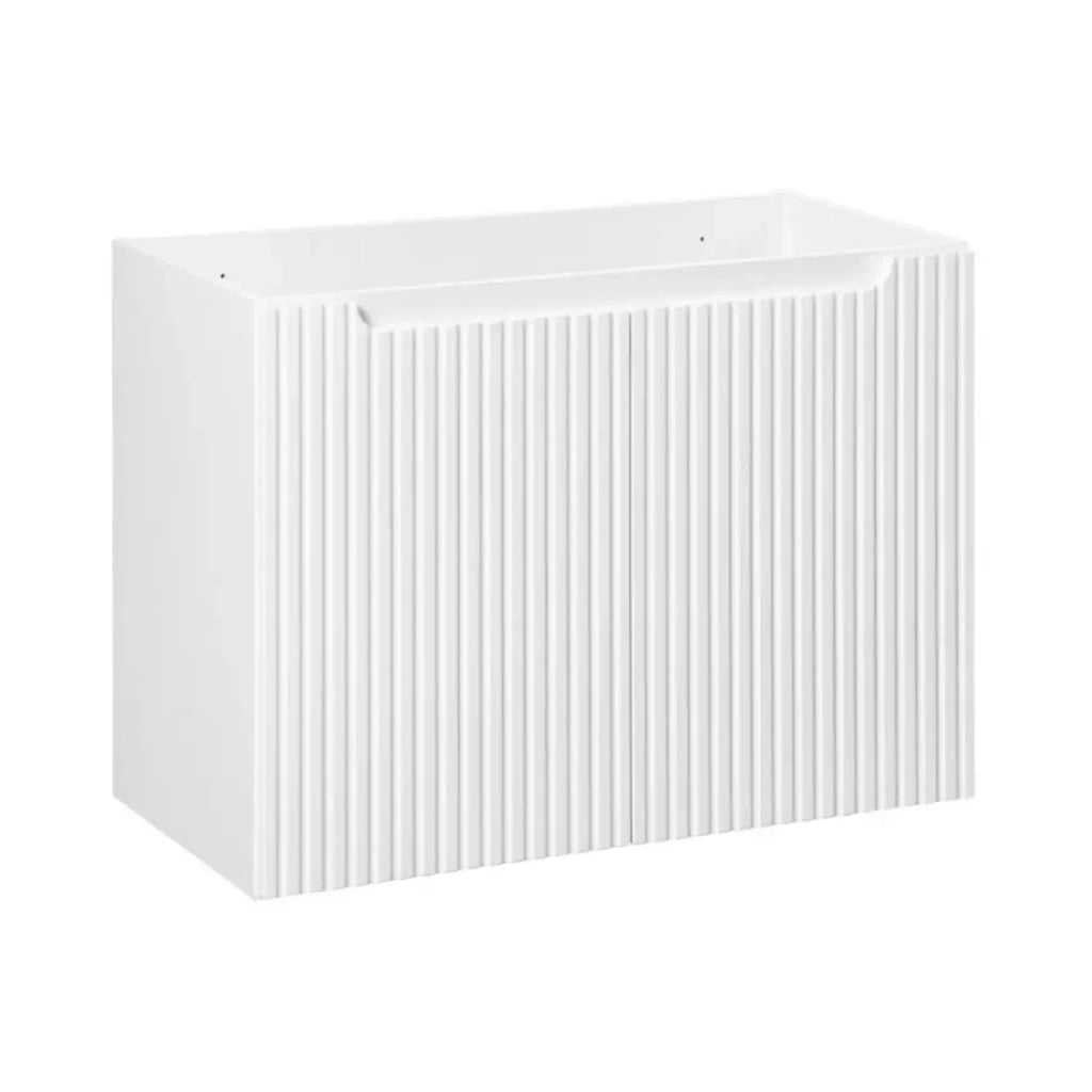 Set da bagno sospeso VANO bianco 80cm: mobile sotto lavabo con ante scanalate + lavabo incassato bianco