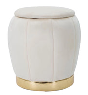 Puff Contenitore Paris Ø43x43 cm in Legno Spugna e Poliestere Crema e Oro