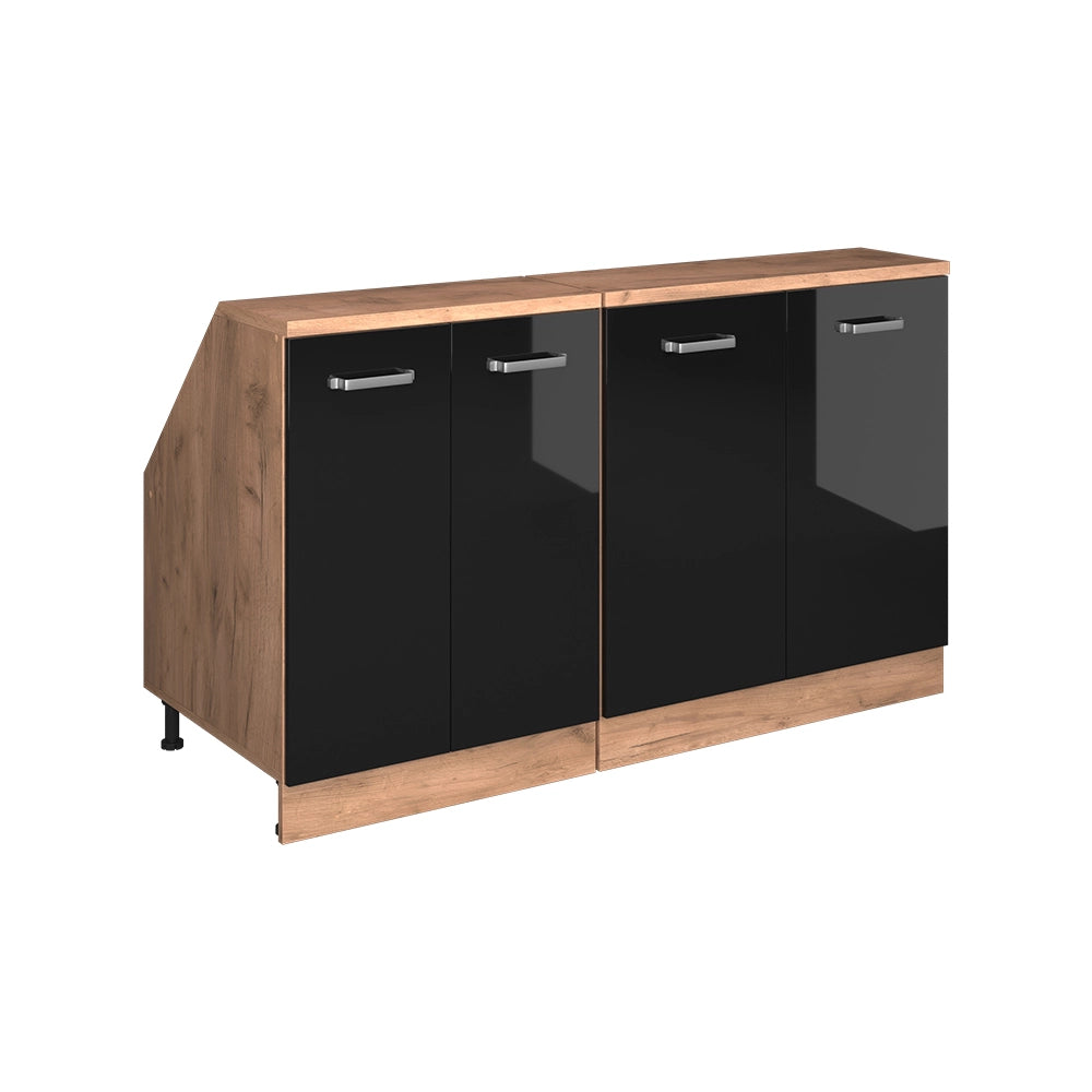 Mobile cucina sottotetto R-Line Nero lucido/Rovere dorato 140 cm Set di 2 carcasse armadio profondità 60 cm Vicco