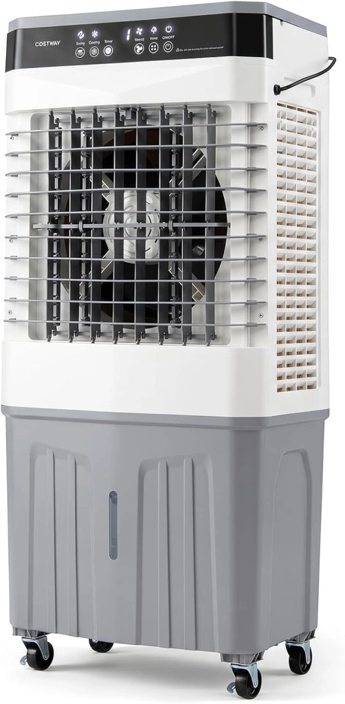 Condizionatore Portatile 3 in 1, Raffreddatore d'Aria con Ruote, Serbatoio, Timer 12H e Telecomando, 2 Modalità & 3 Velocità, Ventilatore & Umidificatore, per Casa, Ufficio (49 x 31 x 109 cm)