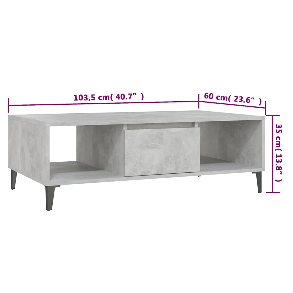 Tavolino Salotto Grigio Cemento 103,5x60x35cm Legno Multistrato 806026