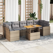 Set Divano da Giardino 8 pz con Cuscini Beige in Polyrattan