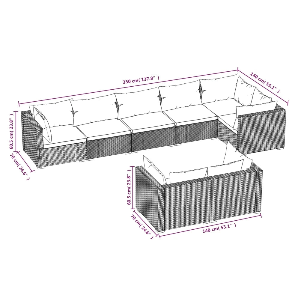 Set Divani da Giardino 8 pz con Cuscini in Polyrattan Marrone 3102483
