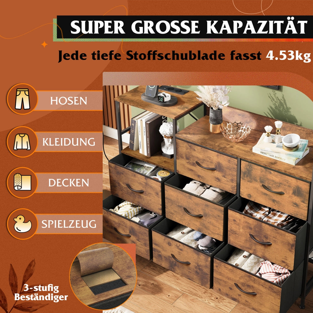 Cassettiera con 8 cassetti in tessuto estraibili ¨C zephmum ¨C Marrone