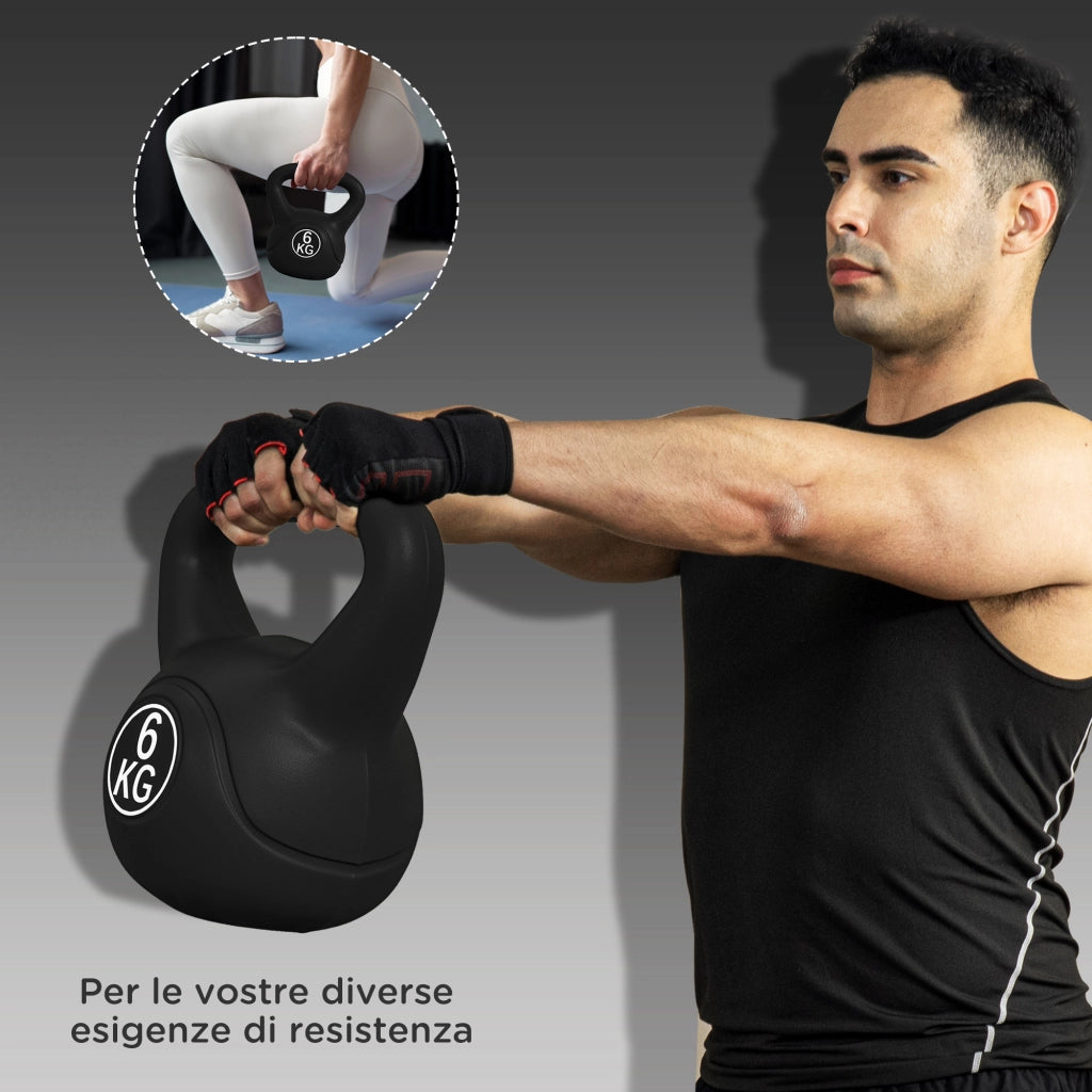 Kettlebell 6 kg ¨C zephmum ¨C Plastica e Sabbia con Base Piatta, 20x13x22 cm, Nero