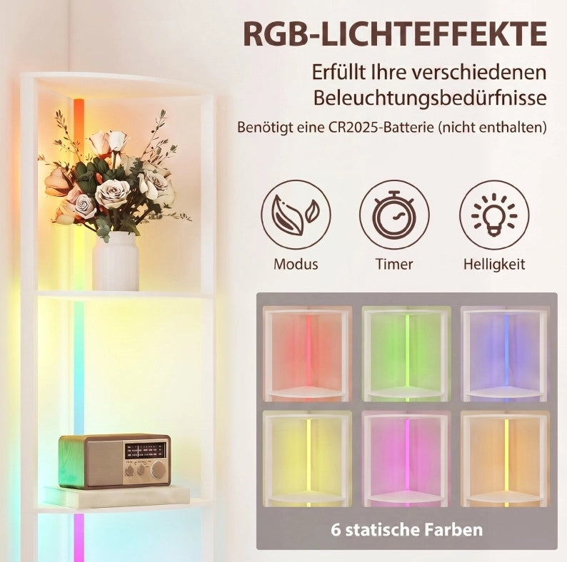 Lampada da terra LED dimmerabile a 5 livelli con ripiani, illuminazione RGB e telecomando