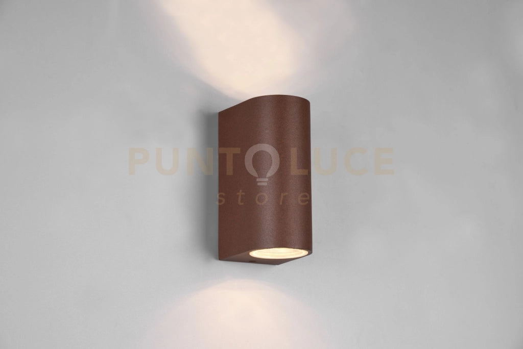ROYA APPLIQUE DA ESTERNO FUSIONE ALLUMINIO STONDATA RUGGINE A BI-EMISSIONE IP44 H.15CM 2 LUCI ATTACCO GU10