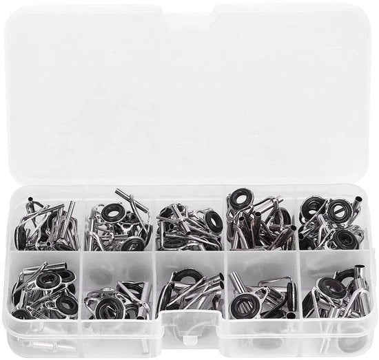 Kit di riparazione dell'occhio per l'hengel 80 pezzi - Acciaio inossidabile - 10 misure - Guide dell'hengel - Anello dell'occhio - Scatola di conservazione - Resistente alla corrosione - Parti di ricambio per l'hengel