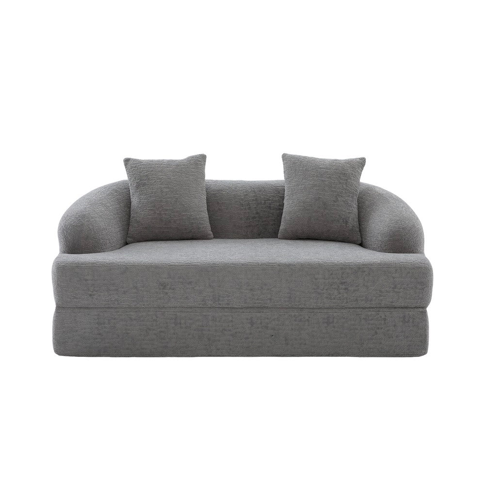 Divano letto 2 posti ¨C Minimal ¨C Chenille grigio chiaro con cuscini