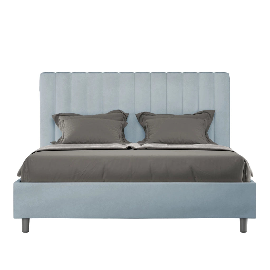 Letto Matrimoniale 160x210 cm con Rete e Contenitore Agueda Azzurro