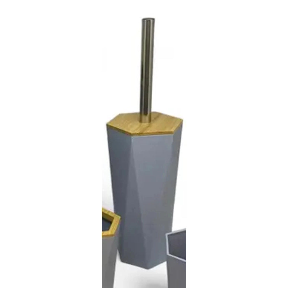 Trade Shop - Porta Scopino Esagonale Geometrico Grigio Legno Con Scopettino Spazzolone Wc Bagno 10849 -