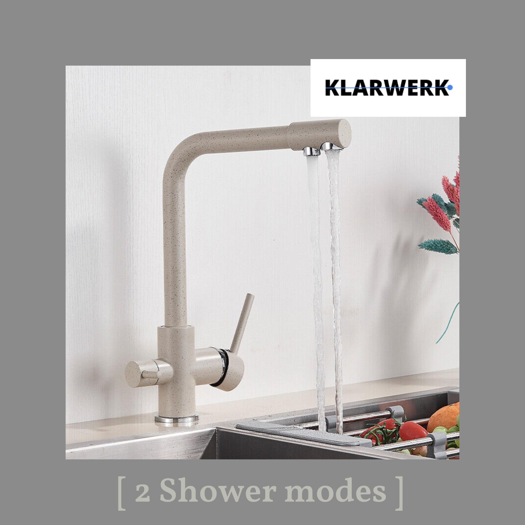 FELIX | Rubinetto per acqua potabile a 3 vie color beige sabbia | miscelatore da cucina ad osmosi in acciaio inossidabile | Filtro 3 connessioni