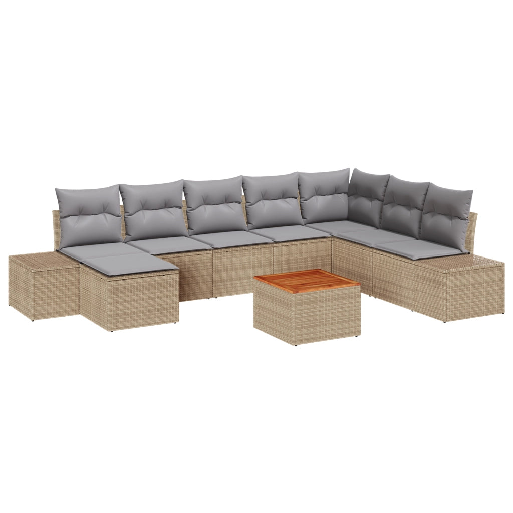 Set Divani Giardino 9 Pezzi con Cuscini Beige Rattan Acacia