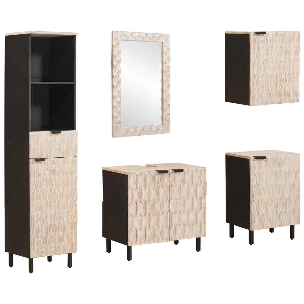 Set da Bagno con cassetto 5 pcs Finitura Bianco Lavato