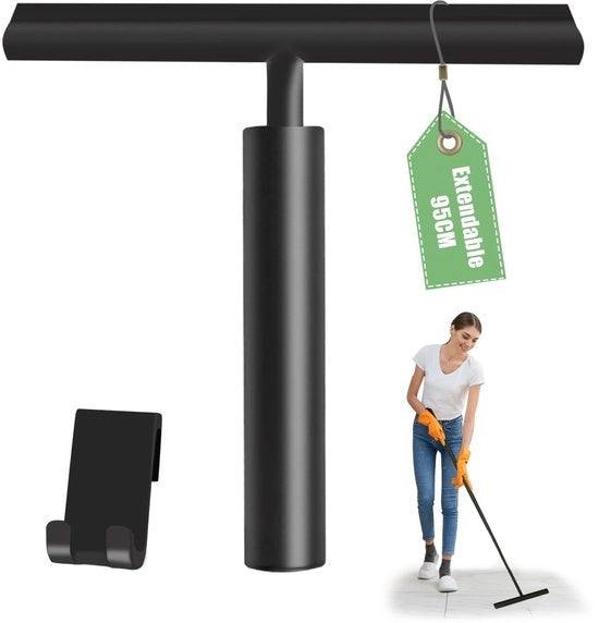 Set di pulizia doccia regolabile in nero, 25-95 cm, con guida in silicone e supporto, set di pulizia doccia, pulitore doccia, pulitore vetro doccia
