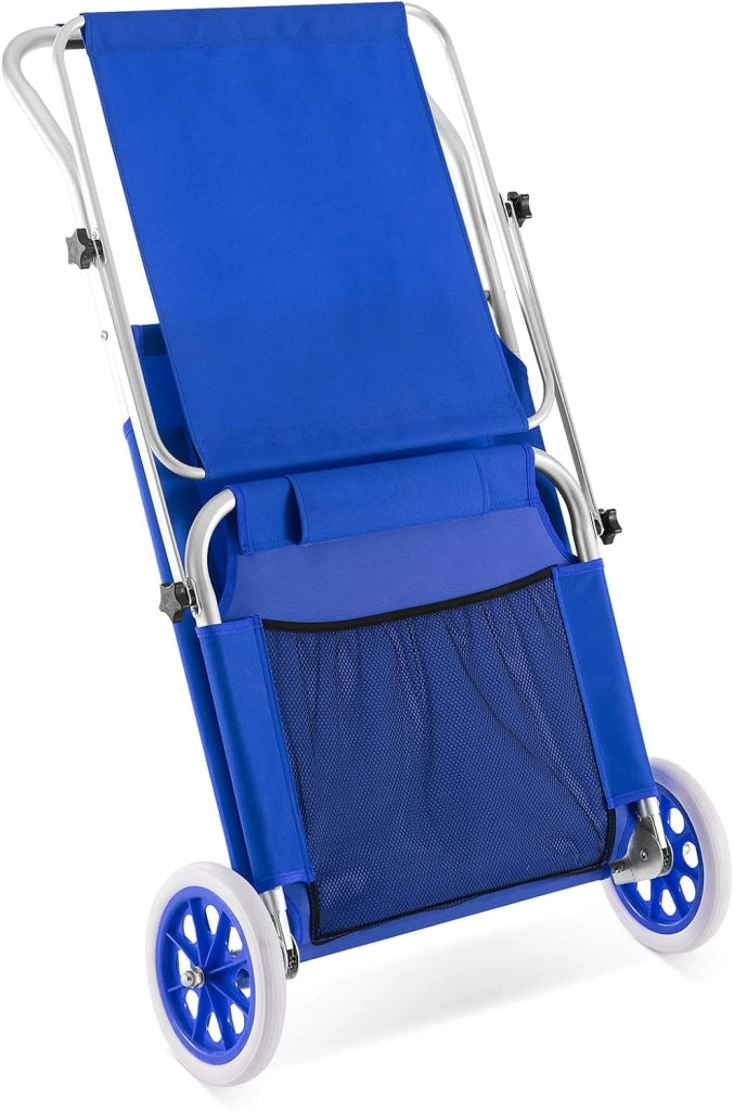 ® Lettino da Spiaggia Kreta Pieghevole Trasportabile 2 Ruote con Cuscino Tettuccio Parasole Sdraio Prendisole