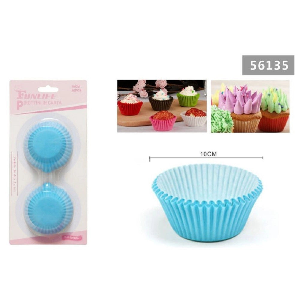 Trade Shop - Set 2 Confezioni Da 50 Pirottini Carta 10cm Celesti Cupcake Tortine Muffin 56135 -