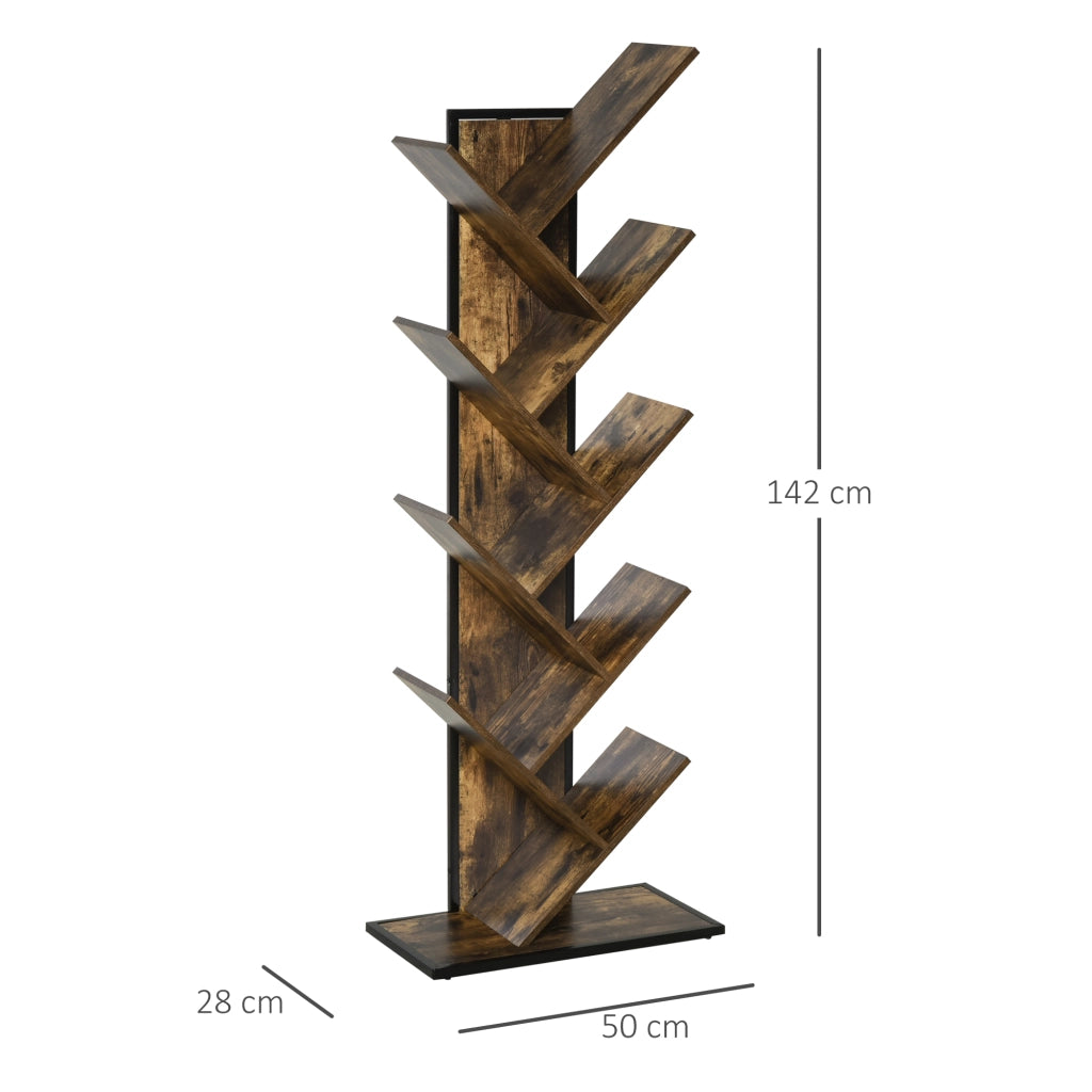 EasyComfort Libreria ad Albero in Legno, Scaffale Salvaspazio a Colonna con 10 Ripiani in Stile Industriale, 50x28x142cm