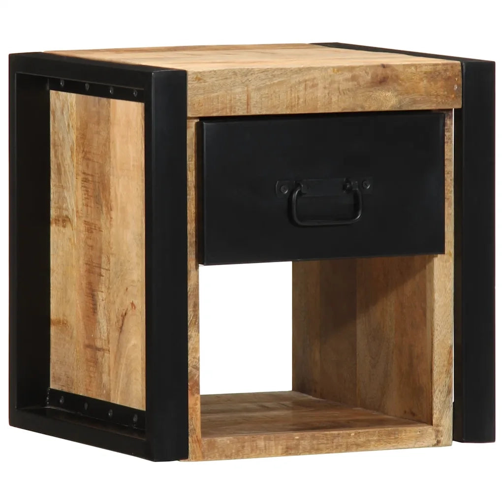 Set di 2 Comodini | Armadio da Notte | Mobiletto da notte 40x35x40 cm in Legno Massello di Mango Grezzo