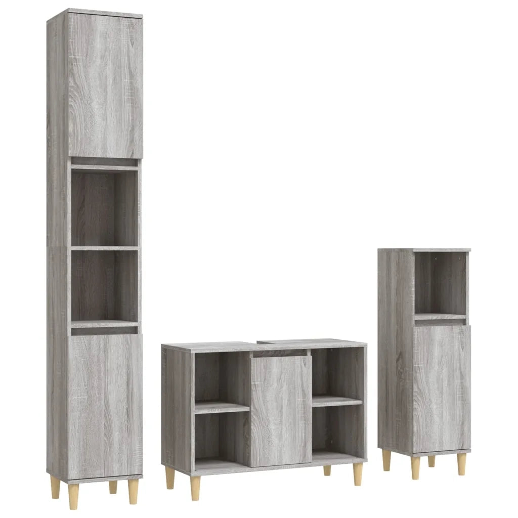 Set Mobili da Bagno 3 pz Grigio Sonoma in Legno Multistrato 3185619