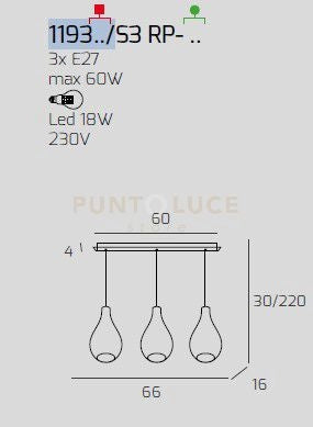 SOSP. CROMO 3 LUCI RETTANGOLARE VETRI (1 PICCOLO AMBRA+2 PICCOLI BRONZO) 1193CR-S3 RP-AB