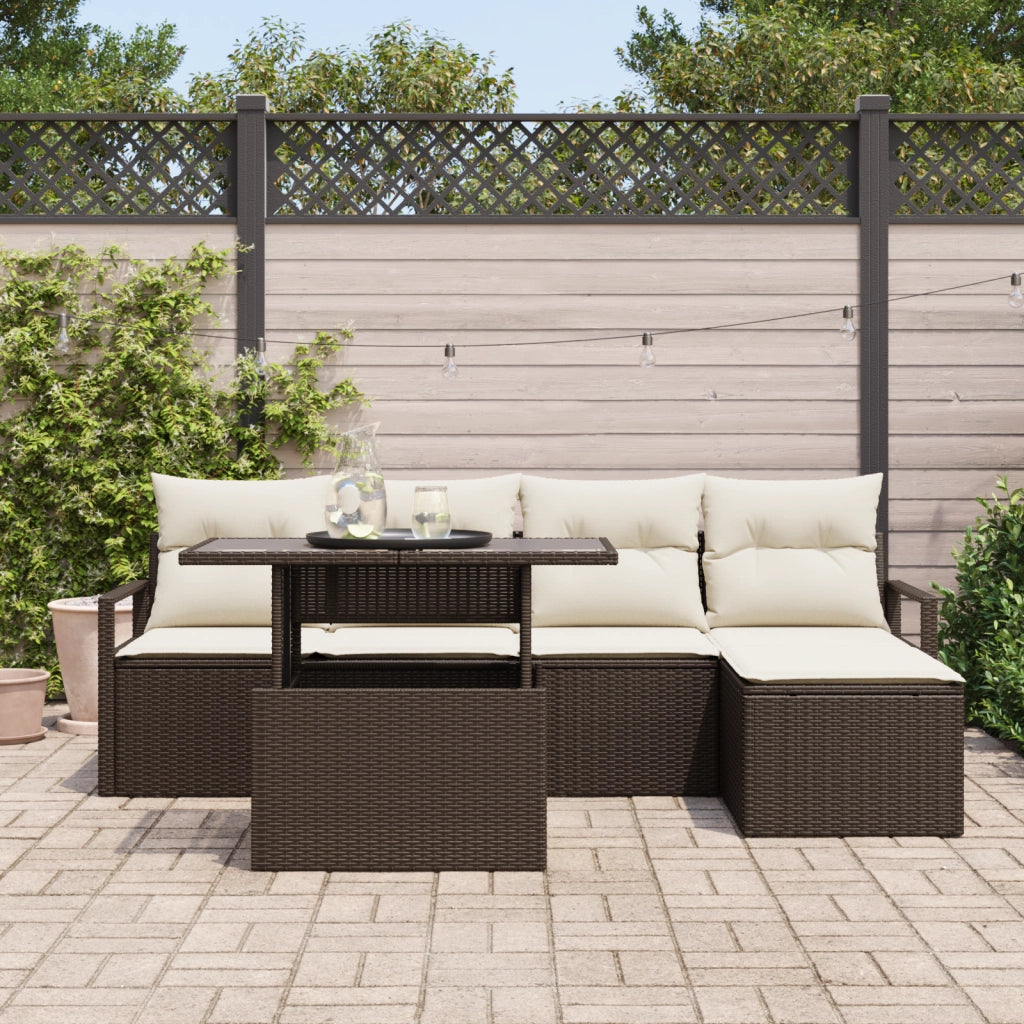 Set divani giardino 6 pezzi con cuscini polyrattan marrone