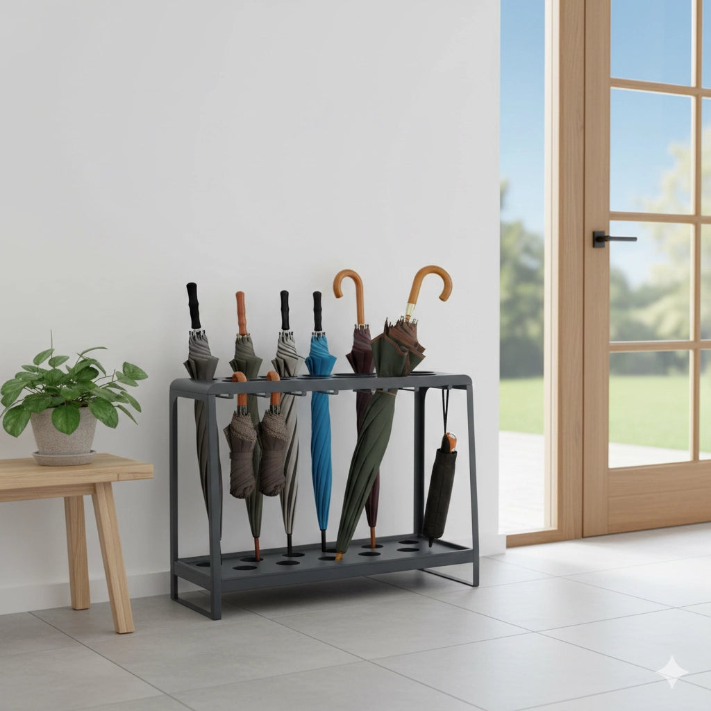 Portaombrelli Design Moderno Rettangolare Capienza 17 Ombrelli in Acciaio Antracite