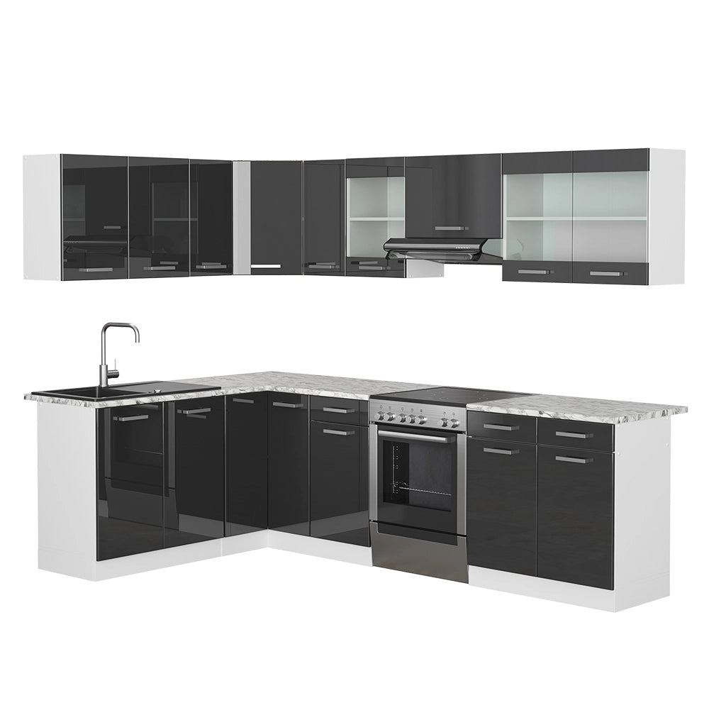Vicco Cucina ad angolo Bianco/antracite lucido 267 x 167 cm , PL Marmo con striscia LED