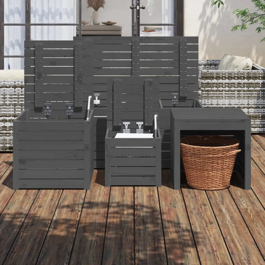 Set Cassette da Giardino 4 pz Grigio in Legno Massello di Pinocod mxl 76261