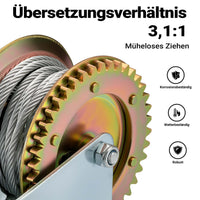 Verricello manuale a fune max 350kg corda metallica 10m 3,1:1 Argano a mano