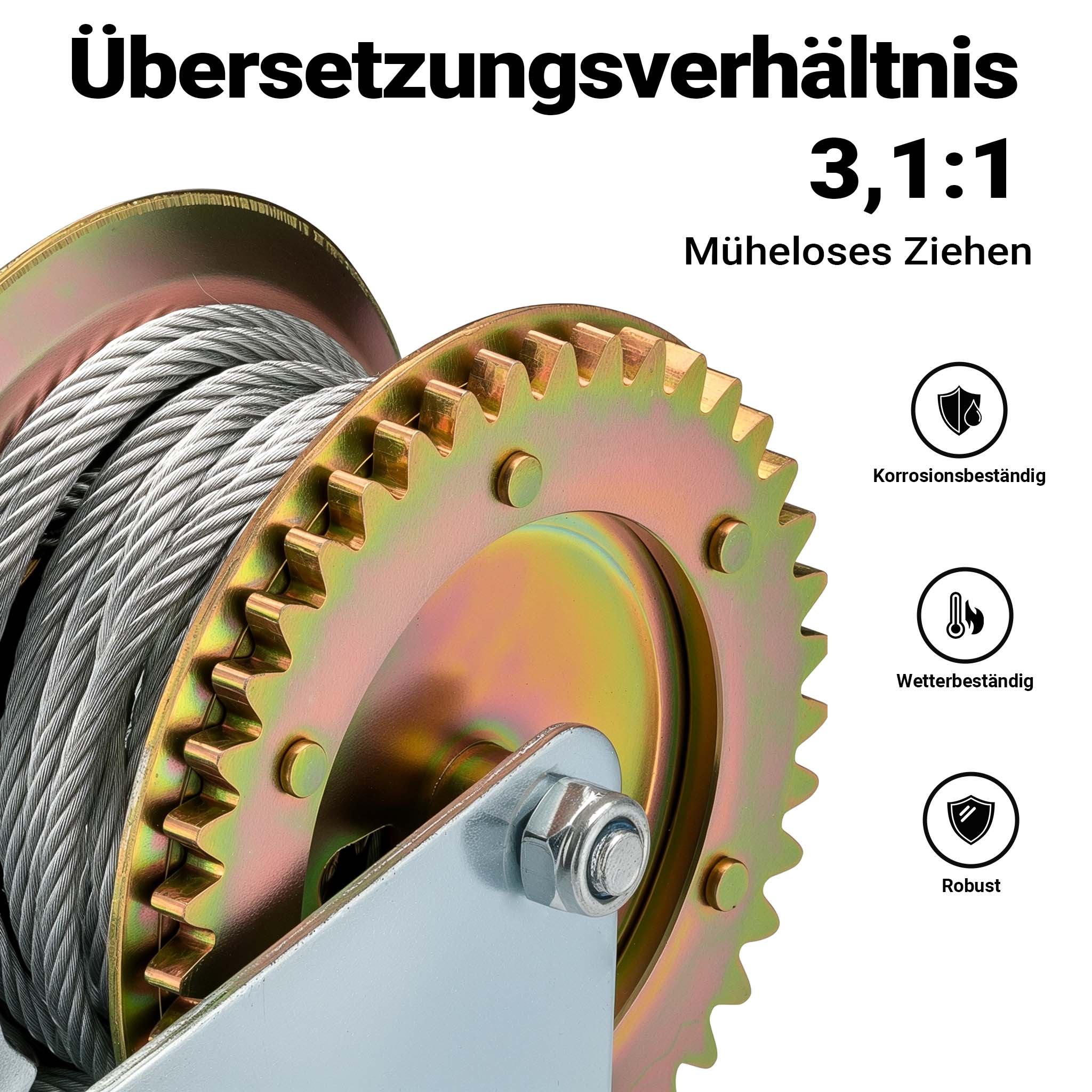Verricello manuale a fune max 350kg corda metallica 10m 3,1:1 Argano a mano