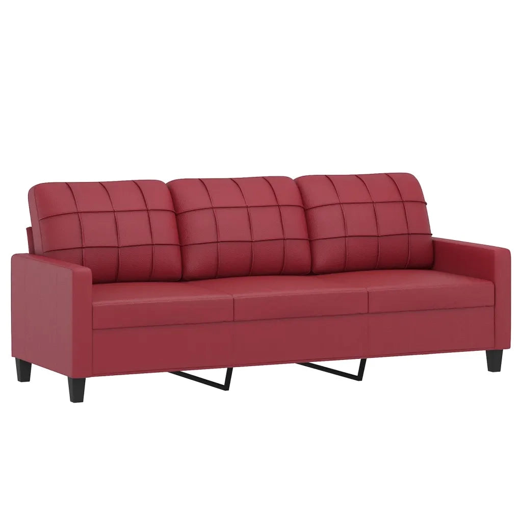 Divano a 3 Posti con Cuscini Rosso Vino 180 cm in Similpelle 3200811
