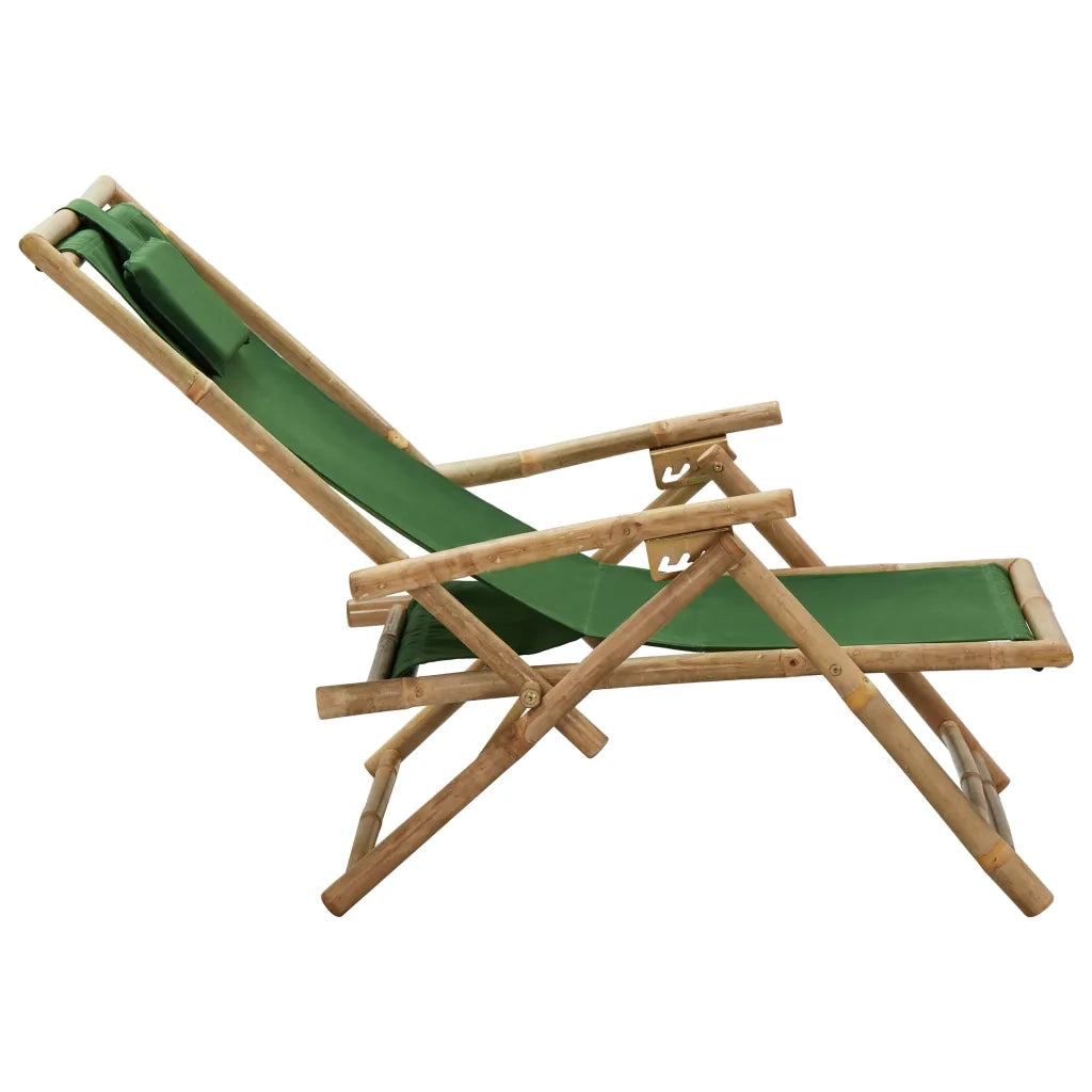 Sedia Relax Reclinabile Verde in Bambù e Tessuto 313027