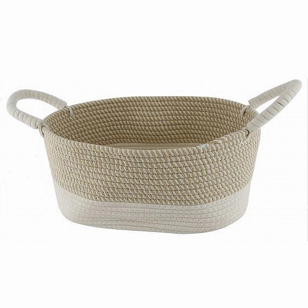 Trade Shop - Cesto Portabiancheria Oggetti Corda Intrecciata Ovale Con Manici 35x25x16cm 10677 -