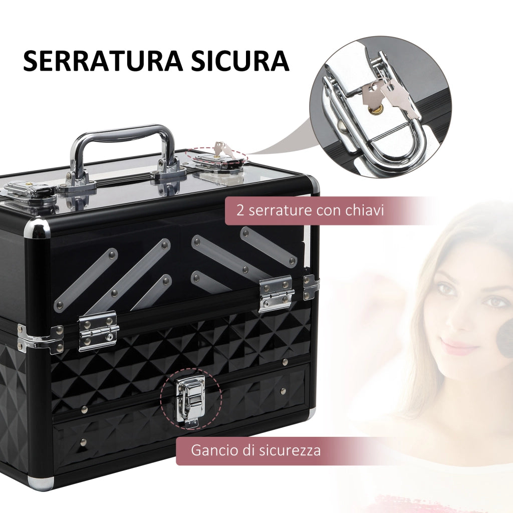 EasyComfort Valigetta Porta Trucchi Professionale da Viaggio, Valigetta Trucchi con Vassoi Estraibili e Serratura, per Makeup Beauty Case Donna Viaggio, 30x18.5x22 cm, Nero